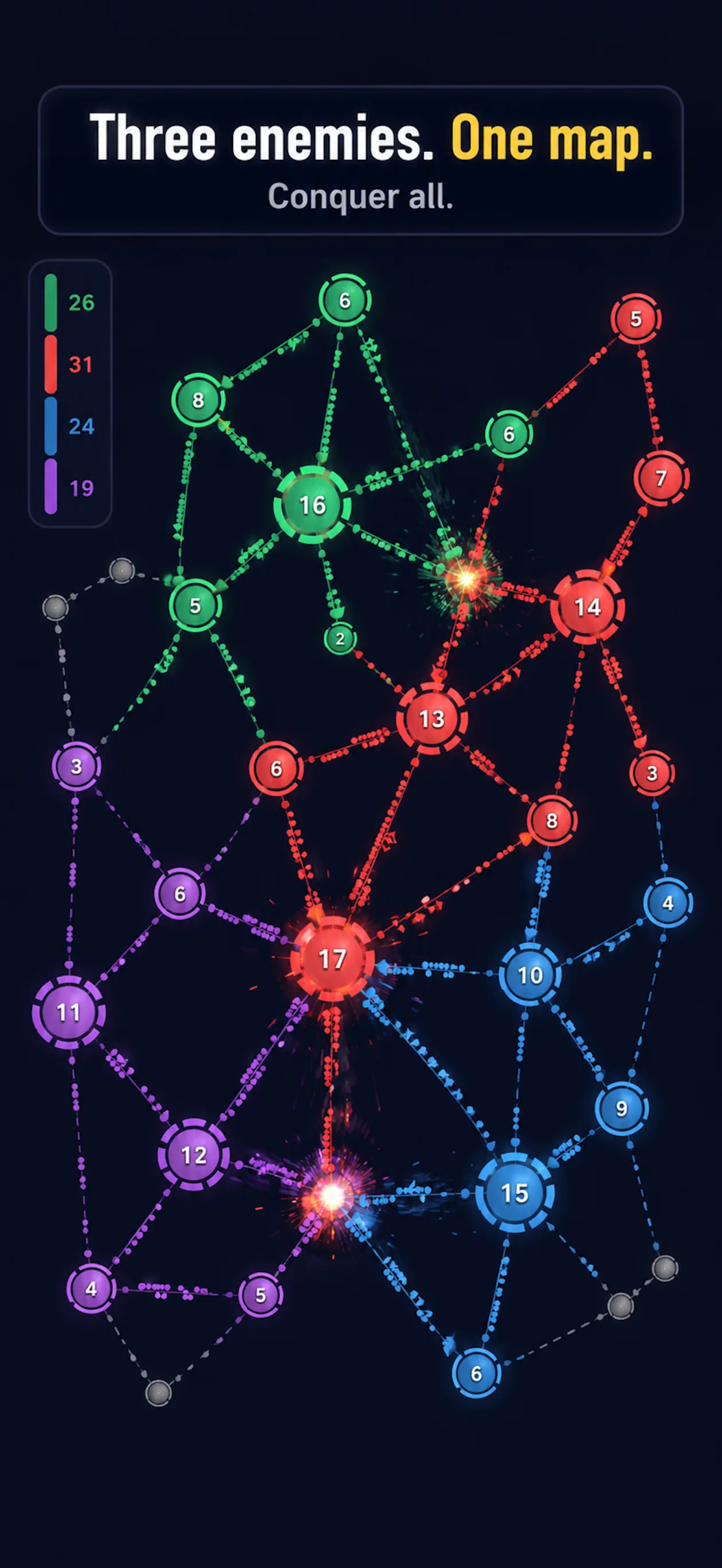 Screenshot 1 – Three enemies, one map: conquer the galaxy across all four factions