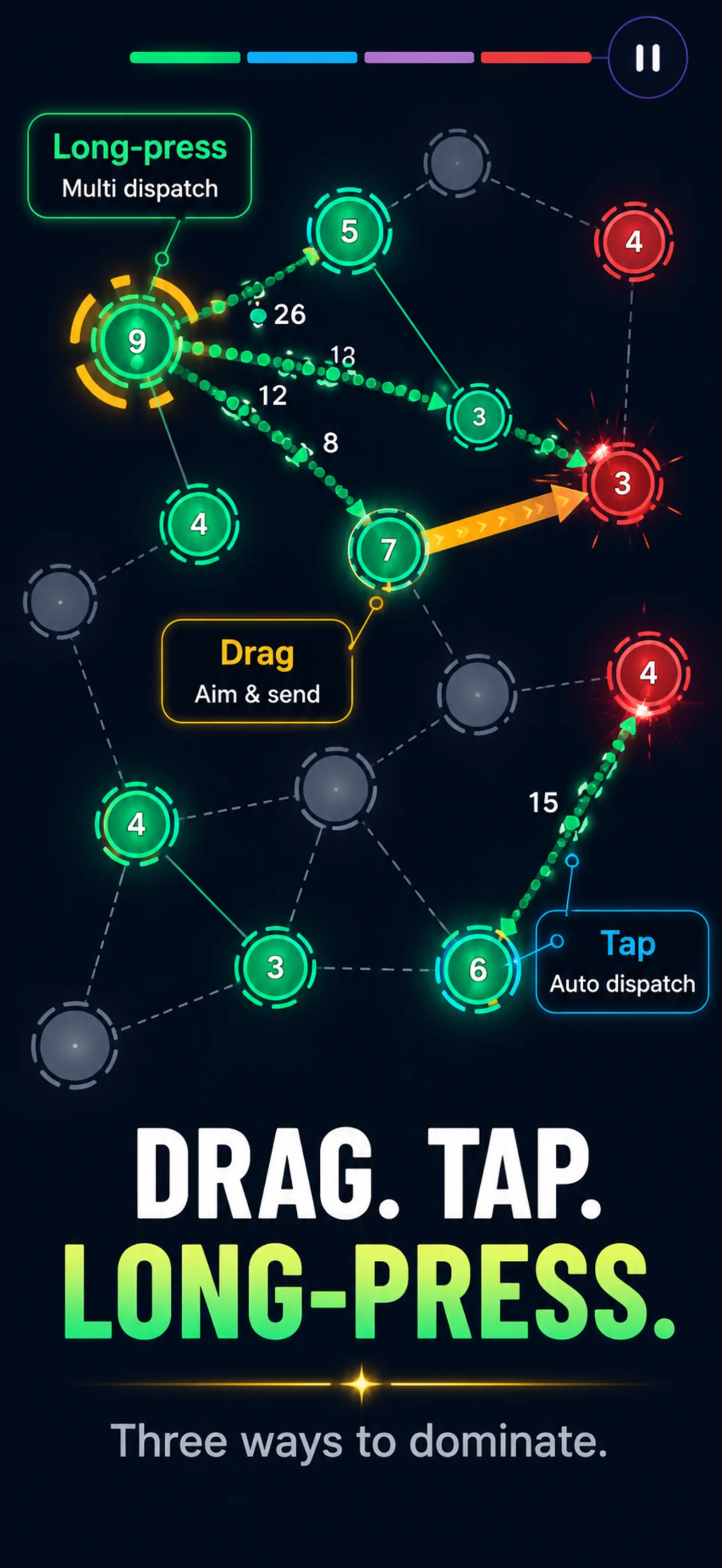 Screenshot 2 – Drag, tap, long-press: three ways to command your fleets
